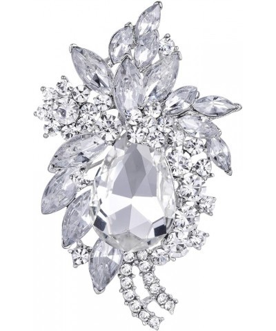 Women's Rhinestone Crystal Vintage Style Flower Teardrop Brooch Pendant Silver-Tone-Clear $10.59 Brooches & Pins