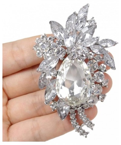 Women's Rhinestone Crystal Vintage Style Flower Teardrop Brooch Pendant Silver-Tone-Clear $10.59 Brooches & Pins