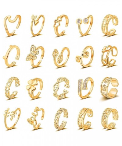 20pcs Adjustable Toe Rings for Women Arrow Wave Moon Star Butterfly Heart Leaf Gold Silver Rose Gold Open Tail Ring Beach Foo...