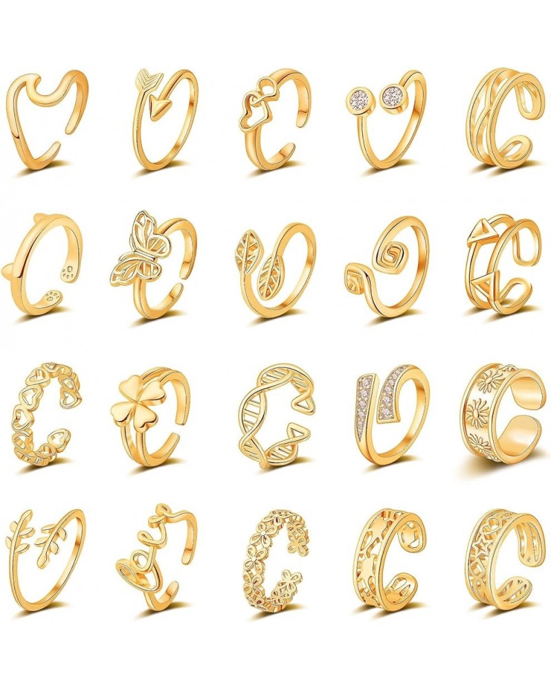 20pcs Adjustable Toe Rings for Women Arrow Wave Moon Star Butterfly Heart Leaf Gold Silver Rose Gold Open Tail Ring Beach Foo...