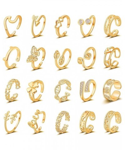 20pcs Adjustable Toe Rings for Women Arrow Wave Moon Star Butterfly Heart Leaf Gold Silver Rose Gold Open Tail Ring Beach Foo...