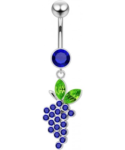 Fancy Grape Dangling 925 Sterling Silver with Stainless Steel Belly Button Navel Rings Dark Blue $15.00 Body Jewelry