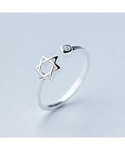 Zircon Jewish Star of David Ring for Women Simple Open Hexagram Finger Ring Jewelry Clear,Silver $7.50 Rings