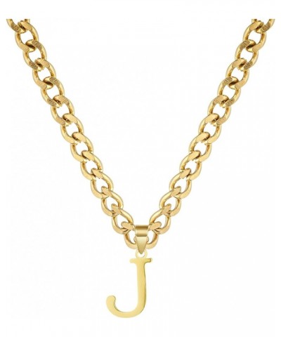 Gold Initial Necklace for Women Men Teens, 14K Gold Plated Stainless Steel Letters with 5mm Wide Cuban Chain Necklace, Capita...