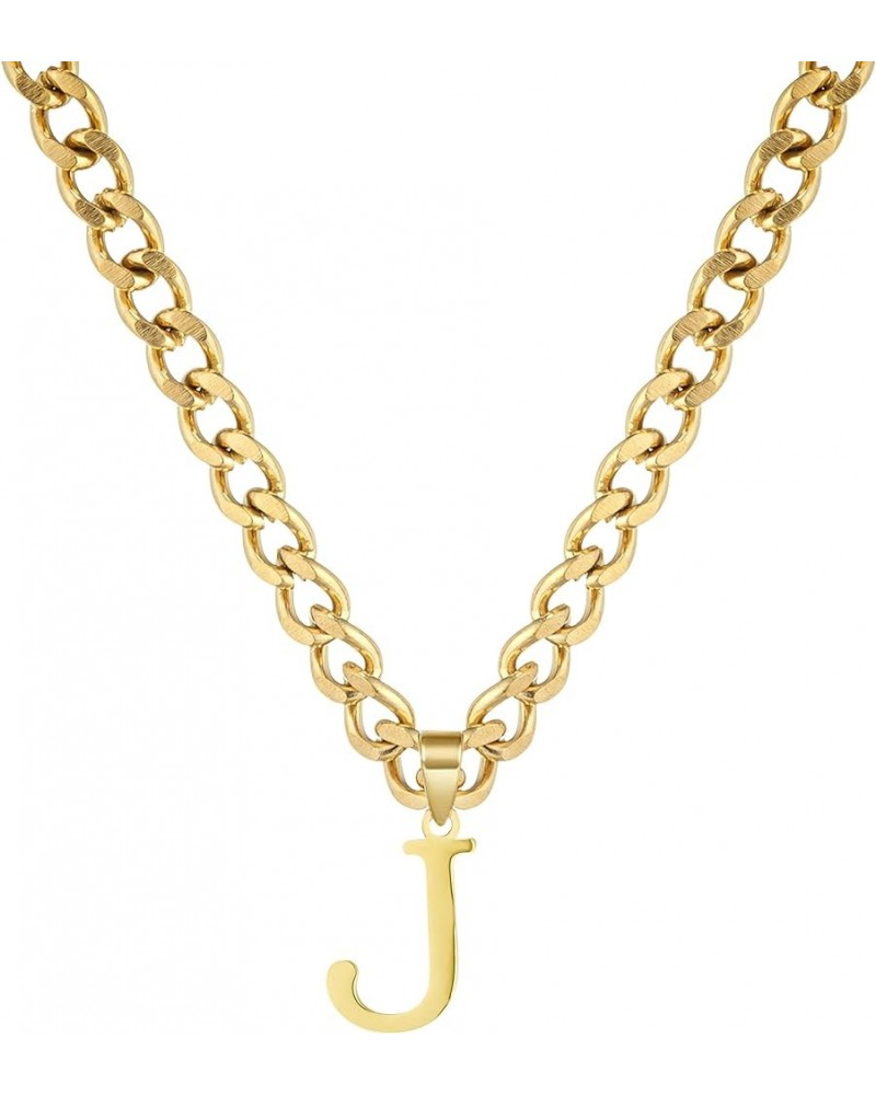 Gold Initial Necklace for Women Men Teens, 14K Gold Plated Stainless Steel Letters with 5mm Wide Cuban Chain Necklace, Capita...