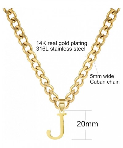 Gold Initial Necklace for Women Men Teens, 14K Gold Plated Stainless Steel Letters with 5mm Wide Cuban Chain Necklace, Capita...