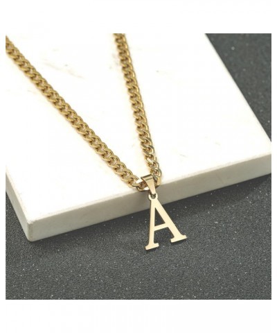 Gold Initial Necklace for Women Men Teens, 14K Gold Plated Stainless Steel Letters with 5mm Wide Cuban Chain Necklace, Capita...