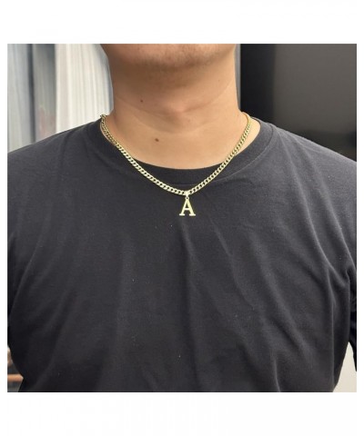 Gold Initial Necklace for Women Men Teens, 14K Gold Plated Stainless Steel Letters with 5mm Wide Cuban Chain Necklace, Capita...