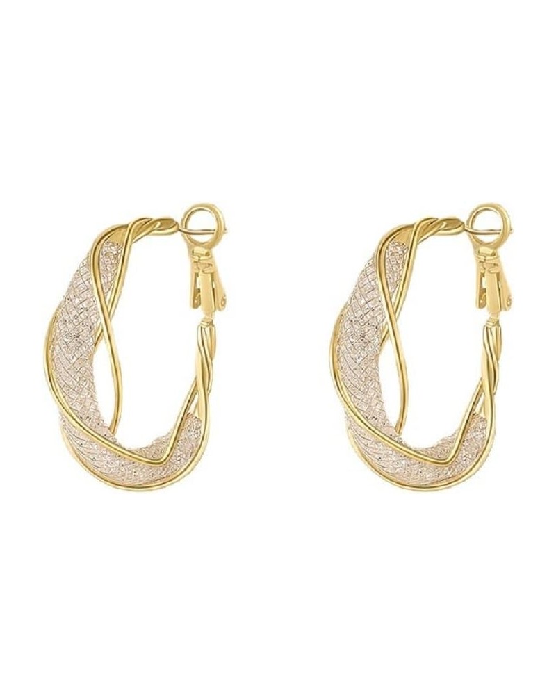 14K Gold Plated Stainless Steel Hoop Earrings for Women - Hypoallergenic Mesh Crystal Earrings and Twisted Earring $8.63 Earr...