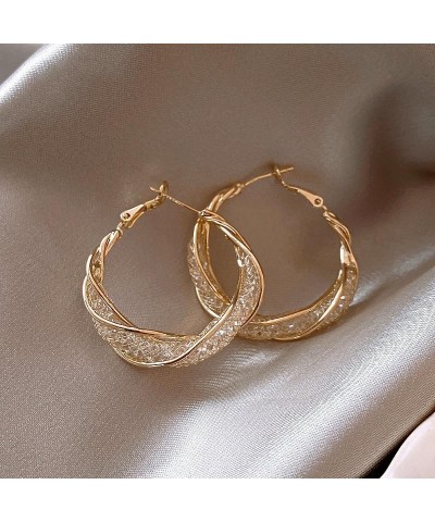 14K Gold Plated Stainless Steel Hoop Earrings for Women - Hypoallergenic Mesh Crystal Earrings and Twisted Earring $8.63 Earr...