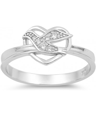 Clear CZ Holy Christian Dove Heart Promise Ring Sterling Silver Band Sizes 4-10 $14.38 Rings