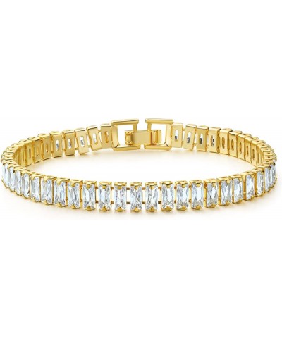 Cubic Zirconia Tennis Bracelet,18K Yellow Gold Plated Crystals Tennis Chain for Women and Girl, Size 6-8.5 inches Rectangle C...