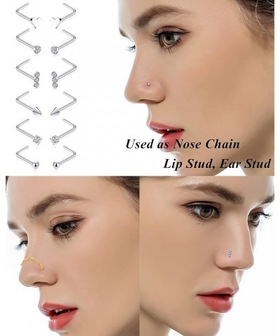 Nose Chain Piercing Across Double Nose Stud Chain CZ Heart Ball L Shaped Nose Chain(3.8CM-4.2CM) Nostril Piercing Jewelry for...