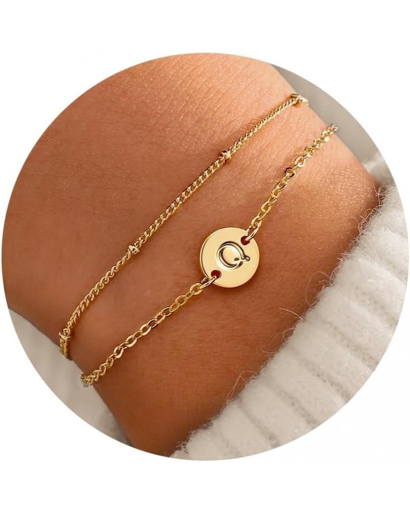 Easter Gifts for Girls - Gold Initial Bracelets for Women Girls - 16K Gold Plated Letter Initial Bracelet Dainty Disc Monogra...