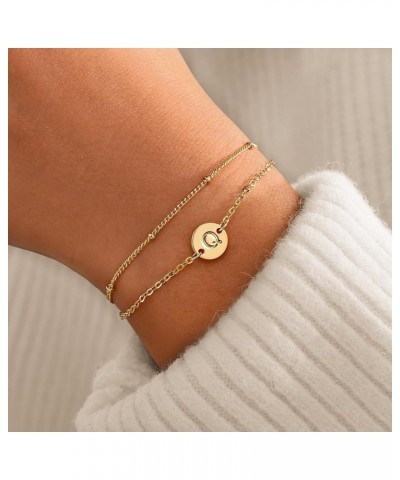 Easter Gifts for Girls - Gold Initial Bracelets for Women Girls - 16K Gold Plated Letter Initial Bracelet Dainty Disc Monogra...