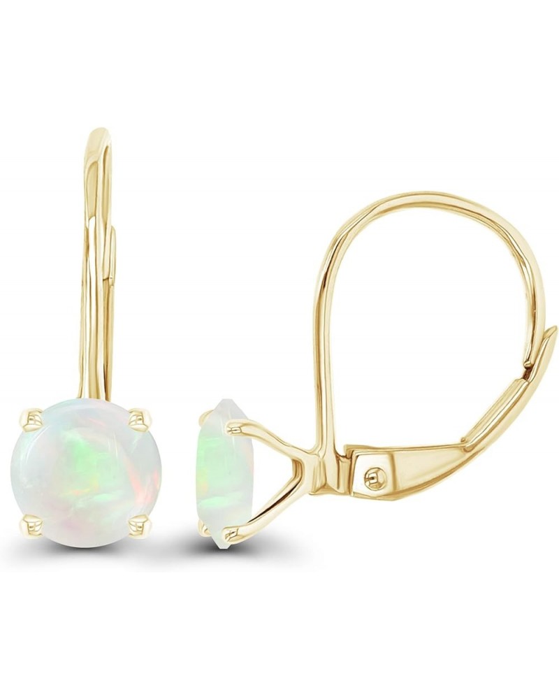 14k Gold Plated 925 Sterling Silver 5mm Round Hypoallergenic Genuine Birthstone Leverback Earrings 6mm Opal Genuine Yellow Go...