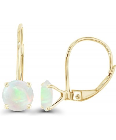 14k Gold Plated 925 Sterling Silver 5mm Round Hypoallergenic Genuine Birthstone Leverback Earrings 6mm Opal Genuine Yellow Go...