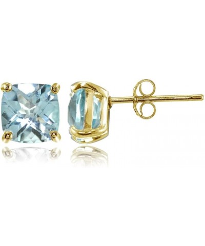 Sterling Silver 5mm Cushion-Cut Gemstones Stud Earrings, Choice of Colors Blue Topaz-Gold Flashed Silver $13.10 Earrings