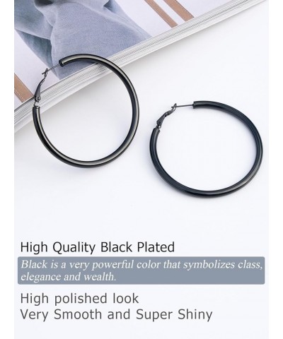 Stylish 4mm Thick Hoop Earrings for Women Teen Girls, Black/18K Gold Plated Stainless Steel Earrings, Lightweight Comfy Hoops...