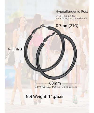 Stylish 4mm Thick Hoop Earrings for Women Teen Girls, Black/18K Gold Plated Stainless Steel Earrings, Lightweight Comfy Hoops...