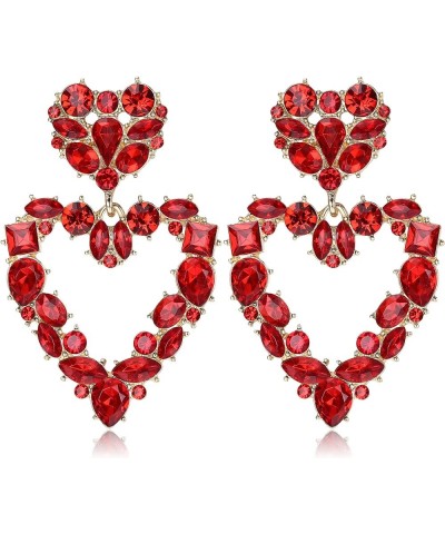 Rhinestone Heart Dangle Earrings for Women Trendy Heart Drop Statement Earrings Colorful Crystal Dangling Heart Earrings for ...