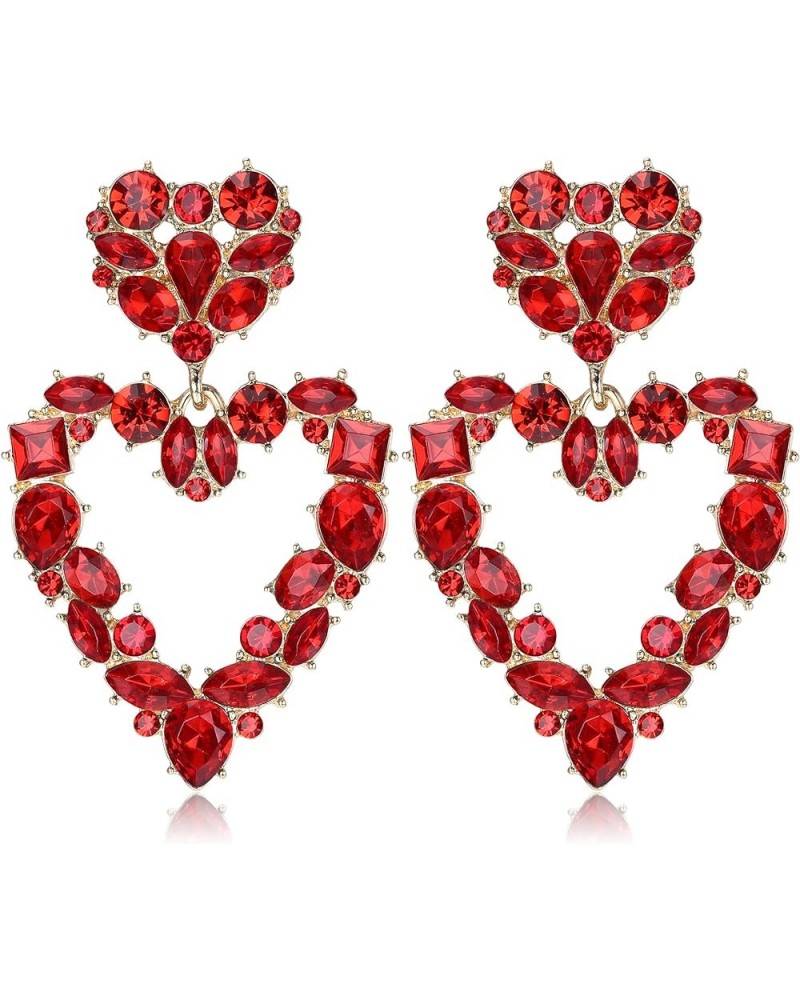 Rhinestone Heart Dangle Earrings for Women Trendy Heart Drop Statement Earrings Colorful Crystal Dangling Heart Earrings for ...