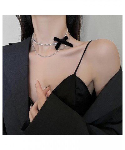 Bow Necklace for Women Sparkly Rhinestone Choker Crystal Bowknot Choker for Girls Dainty Lariat Neckalce Party Jewelry B $11....