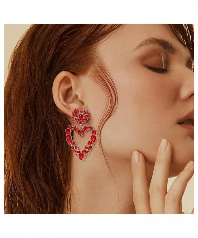 Rhinestone Heart Dangle Earrings for Women Trendy Heart Drop Statement Earrings Colorful Crystal Dangling Heart Earrings for ...