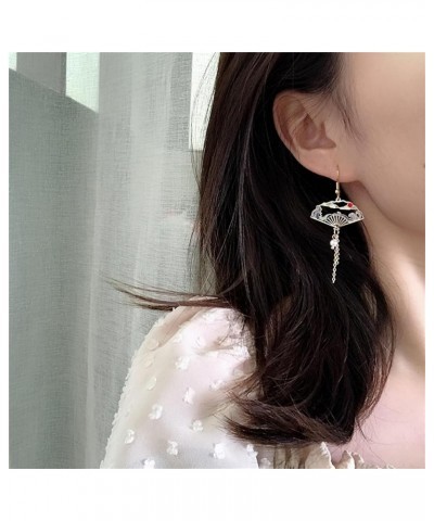 Asymmetric Fan Earrings for Women Girls Creative Chinese Cultural Landscape Earrings Oriental Earrings Japanese Earrings Sect...