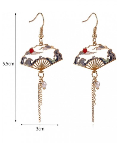 Asymmetric Fan Earrings for Women Girls Creative Chinese Cultural Landscape Earrings Oriental Earrings Japanese Earrings Sect...