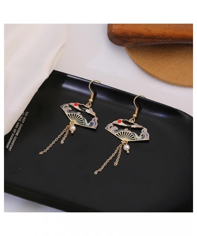 Asymmetric Fan Earrings for Women Girls Creative Chinese Cultural Landscape Earrings Oriental Earrings Japanese Earrings Sect...