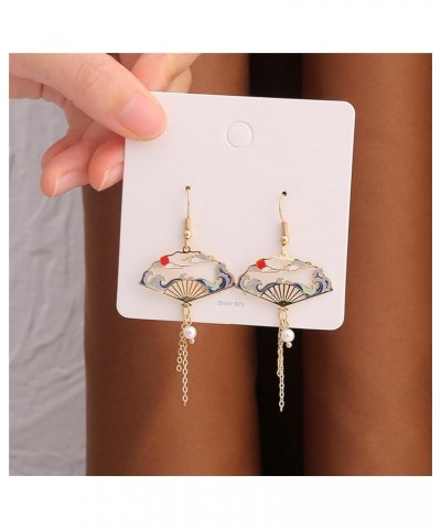 Asymmetric Fan Earrings for Women Girls Creative Chinese Cultural Landscape Earrings Oriental Earrings Japanese Earrings Sect...