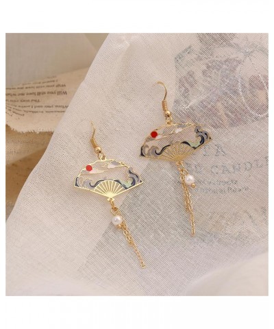 Asymmetric Fan Earrings for Women Girls Creative Chinese Cultural Landscape Earrings Oriental Earrings Japanese Earrings Sect...