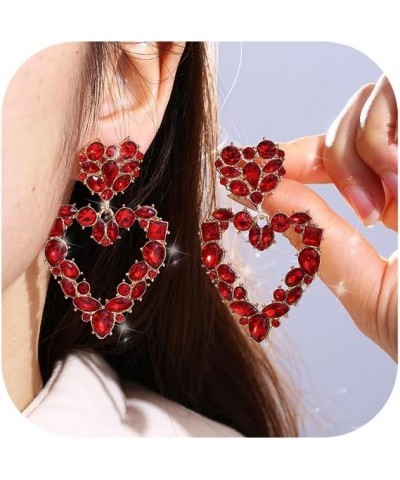 Rhinestone Heart Dangle Earrings for Women Trendy Heart Drop Statement Earrings Colorful Crystal Dangling Heart Earrings for ...