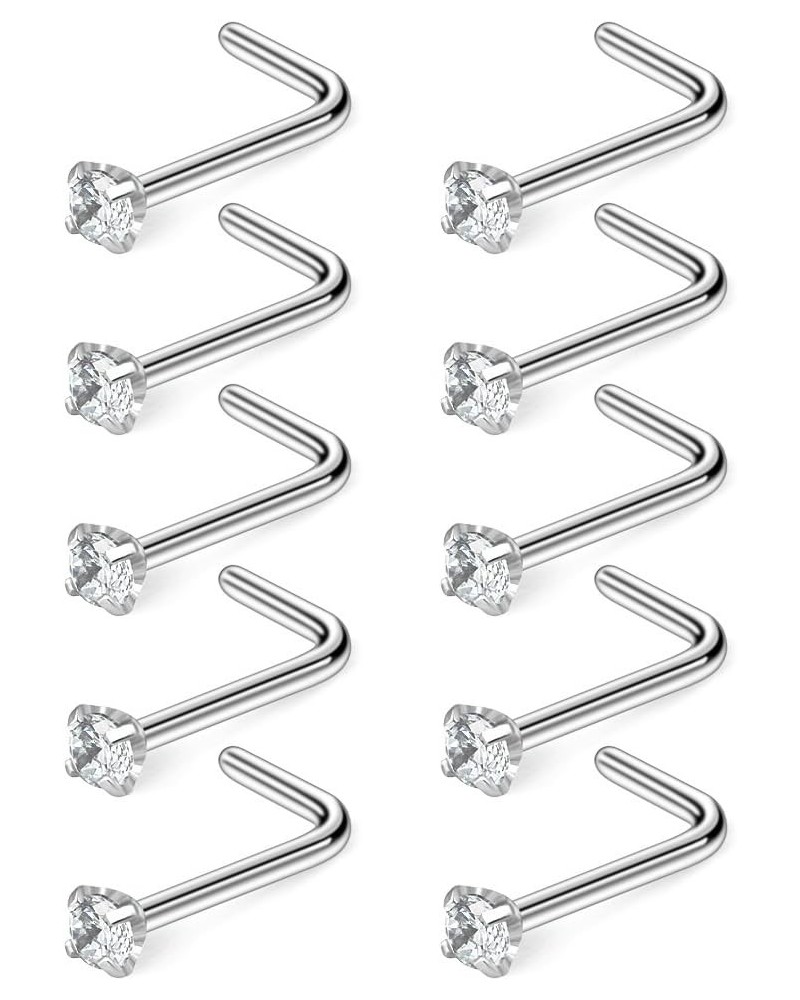 10-40PCS 20G Surgical Steel Diamond CZ Nose Stud Rings L Shaped Piercing Jewelry 1.5mm 2mm 2.5mm 3mm 10PCS - 2mm Clear CZ $9....