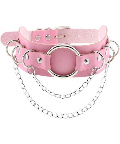 Women Punk Leather Necklaces Choker Girl Chain Rivet Rock Adjustable Collar Necklaces Pink $11.20 Necklaces