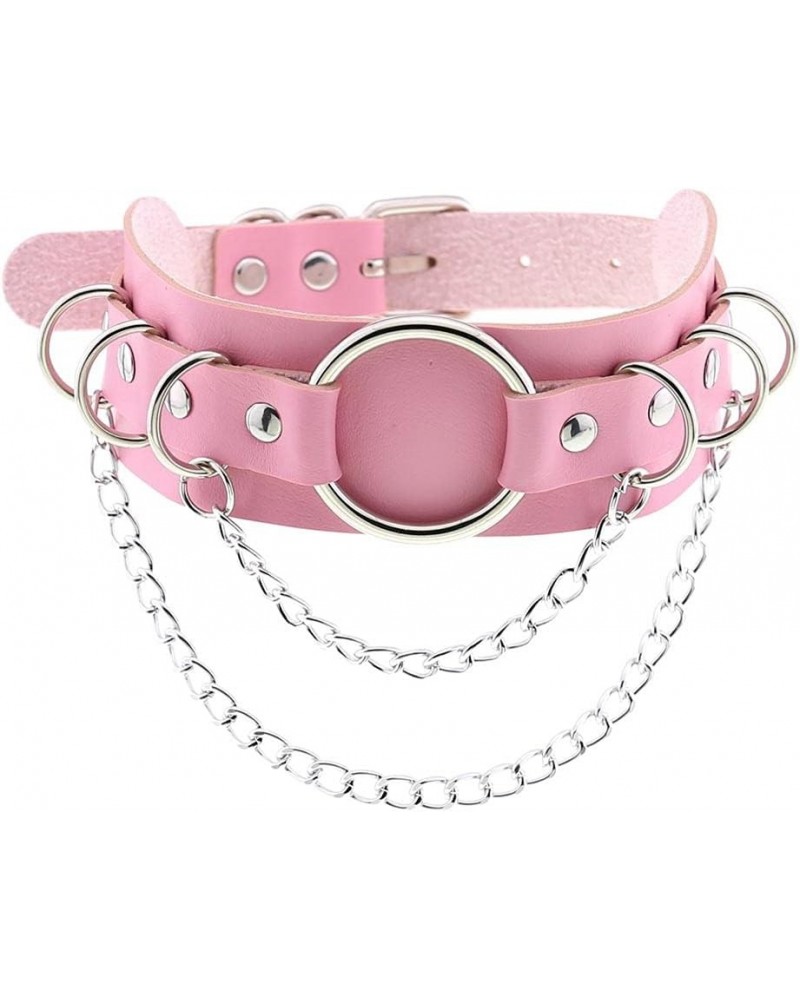 Women Punk Leather Necklaces Choker Girl Chain Rivet Rock Adjustable Collar Necklaces Pink $11.20 Necklaces