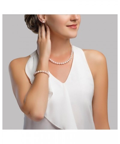 14K Gold 7.5-8mm Round White Akoya Cultured Pearl Necklace, Bracelet & Earrings Set for Women 17.0 Inches Yellow Gold $596.14...