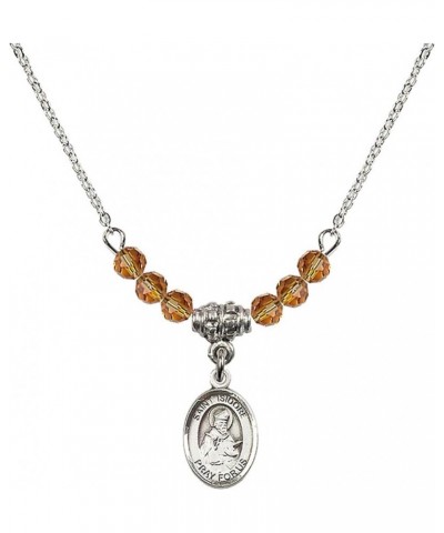 November Birth Month Bead Necklace with Catholic Patron Saint Petite Charm, 18 Inch Saint Isidore of Seville $32.44 Necklaces