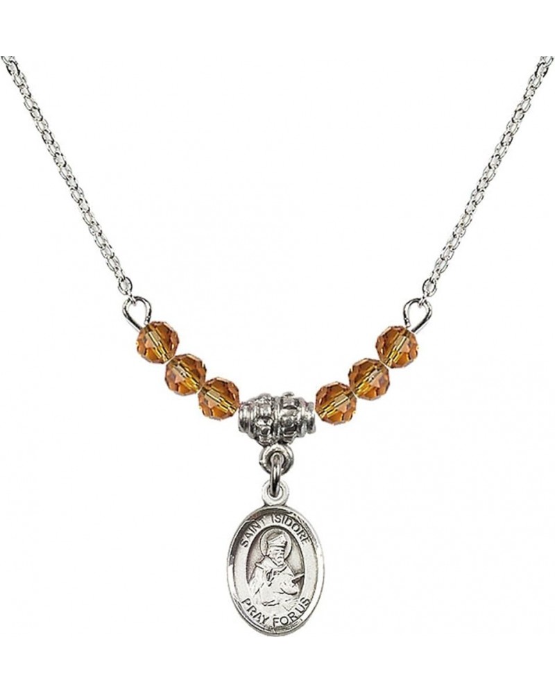 November Birth Month Bead Necklace with Catholic Patron Saint Petite Charm, 18 Inch Saint Isidore of Seville $32.44 Necklaces