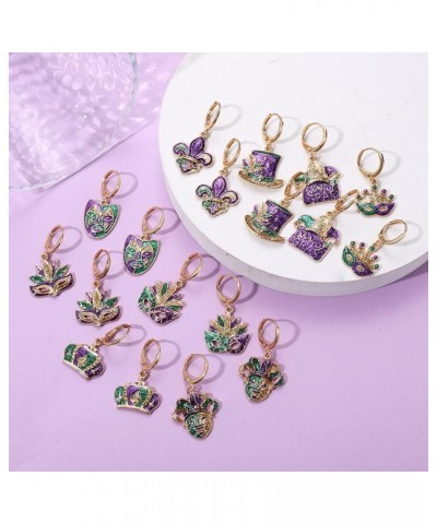 9/12Pairs Mardi Gras Earrings for Women, Crown Mask Fleur De Lis Earrings Glitter Carnival Parade Party Earrings for Fat Tues...