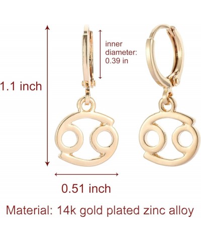 14k Gold Plated Zodiac Sign Drop Hoop Earrings for Women Girls' Birthday Gift Cancer $8.69 Earrings