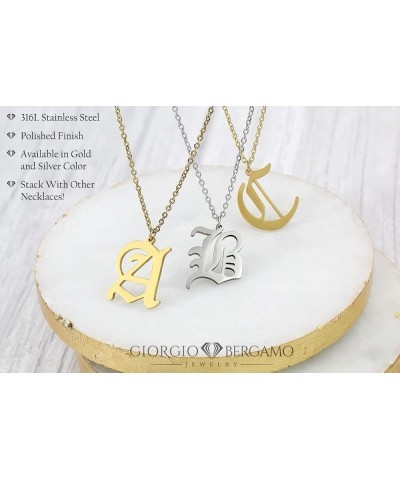 Stainless Steel Gold Plated Gothic, Old English Initial A - Z Letter Alphabet Pendant Necklace D $10.19 Necklaces