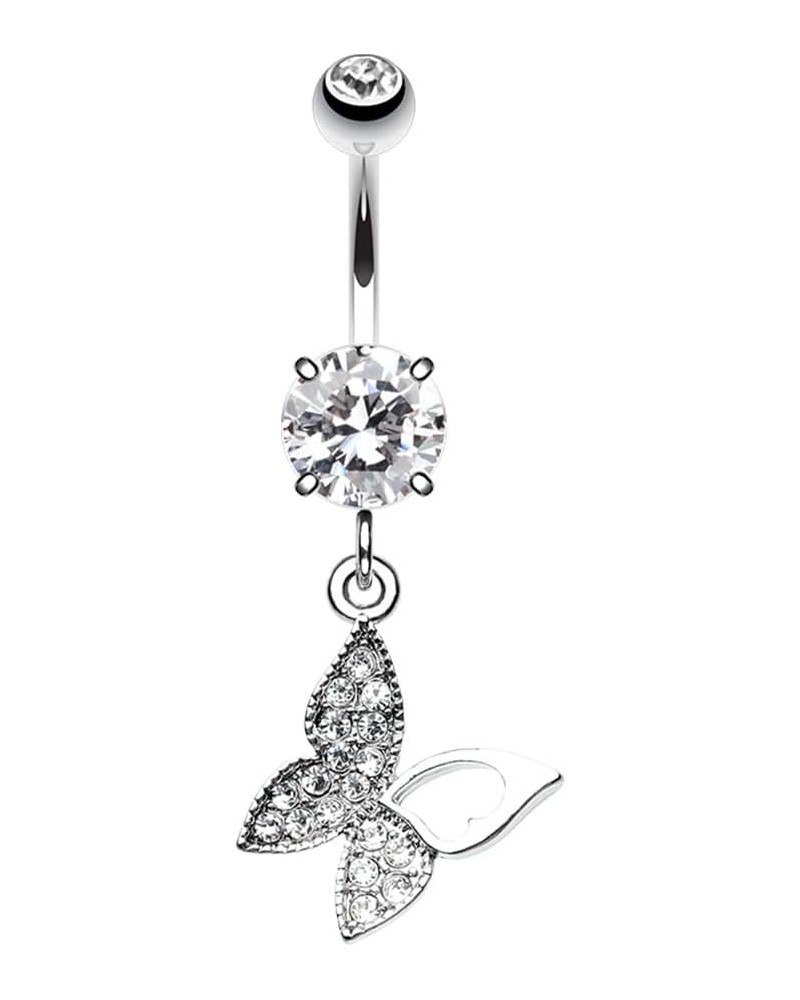 14GA Stainless Steel CZ Crystal Paved Butterfly with Cutout Dangling Belly Button Ring $13.14 Body Jewelry