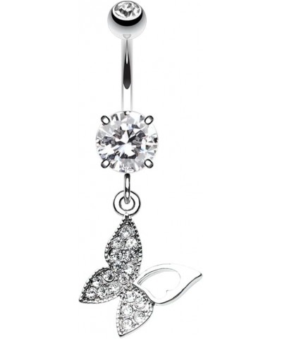 14GA Stainless Steel CZ Crystal Paved Butterfly with Cutout Dangling Belly Button Ring $13.14 Body Jewelry