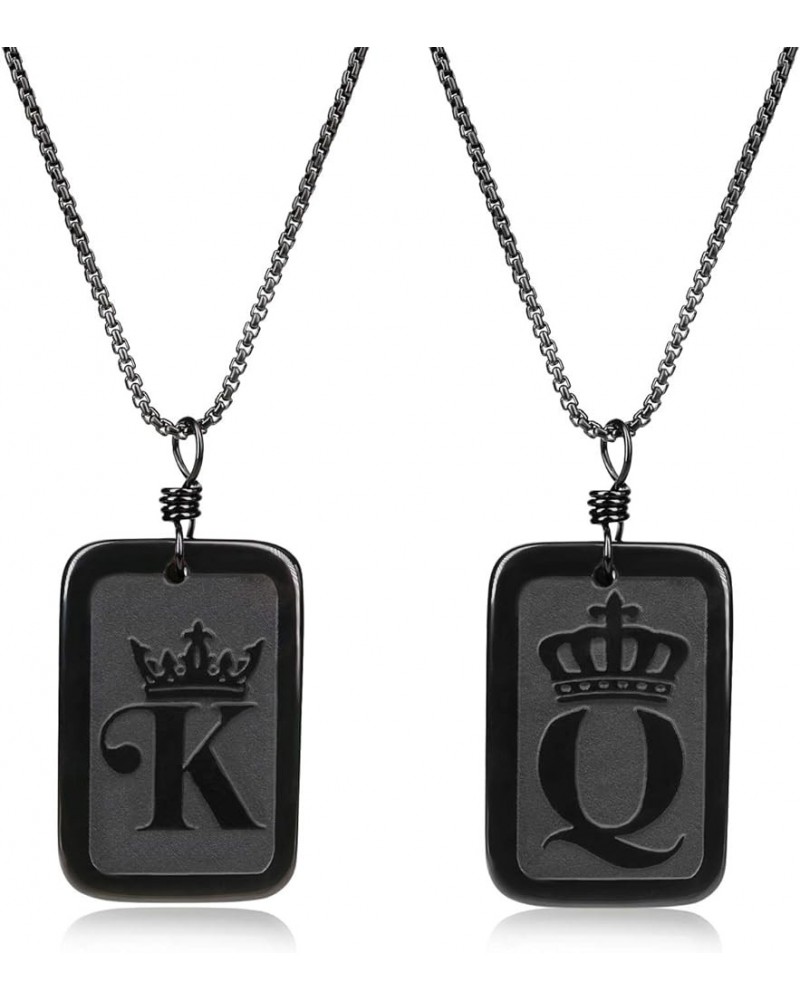 Obsidian Stone Dog Tag Pendant Necklace for Couples Queen & King $13.86 Necklaces