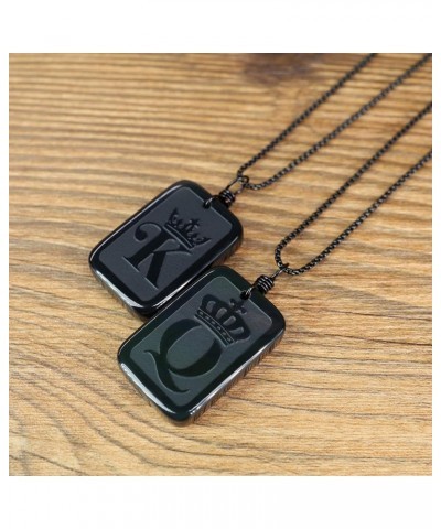 Obsidian Stone Dog Tag Pendant Necklace for Couples Queen & King $13.86 Necklaces