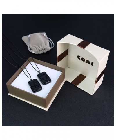 Obsidian Stone Dog Tag Pendant Necklace for Couples Queen & King $13.86 Necklaces