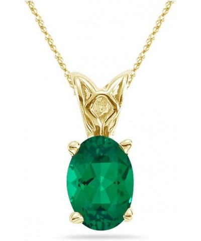 Lab Created Oval Cut Emerald Scroll Solitaire Pendant in 14K Yellow Gold Available in 5x3mm - 14x10mm 8x6mm - 1.06-1.21 Cts $...