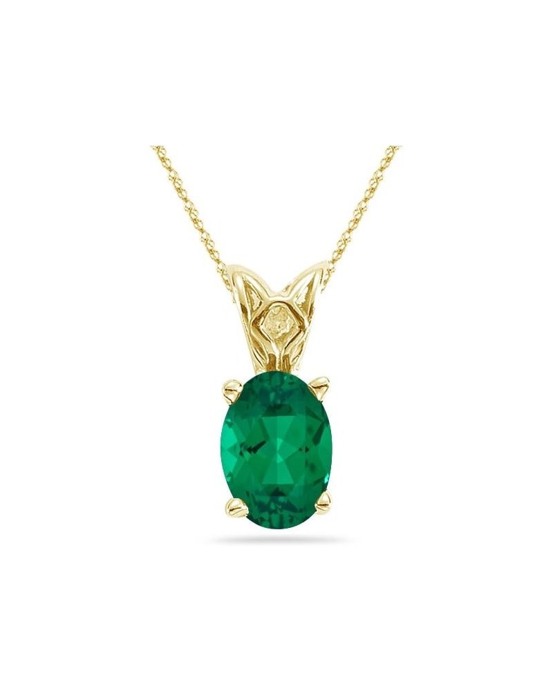 Lab Created Oval Cut Emerald Scroll Solitaire Pendant in 14K Yellow Gold Available in 5x3mm - 14x10mm 8x6mm - 1.06-1.21 Cts $...